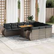 Garden Sofa Set with Cushions Modular Sofa 11 Piece Grey Poly Rattan