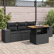 Garden Sofa Set with Cushions Modular Sofa 5 Piece Black Poly Rattan - Stylish 