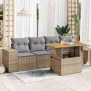 Stylish Garden Sofa Set with Cushions Modular Sofa 5 Piece Beige Poly Rattan