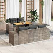 Garden Sofa Set with Cushions Modular Sofa 6 Pcs Grey Poly Rattan