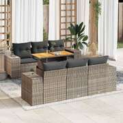 Garden Sofa Set with Cushions Modular Sofa 7 Pcs Grey Poly Rattan