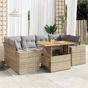 Durable and Stylish Garden Sofa Set with Cushions Modular Sofa 7 Piece Beige Poly Rattan