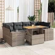 Garden Sofa Set with Cushions Modular Sofa 7 Pcs Grey Poly Rattan - Stylish & Durable