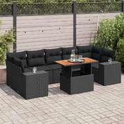 Elegant - Garden Sofa Set with Cushions Modular Sofa 8 Piece Black Poly Rattan