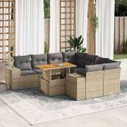 Modern Garden Sofa Set with Cushions Modular Sofa 9 Piece Beige Poly Rattan