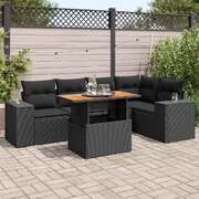 Modern - Garden Sofa Set with Cushions Modular Sofa 6 Piece Black Poly Rattan
