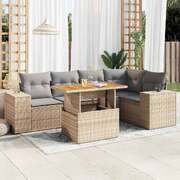 Garden Sofa Set with Cushions Modular Sofa 6 Piece Beige - Poly Rattan