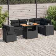 Stylish - Garden Sofa Set with Cushions Modular Sofa 7 Piece Black Poly Rattan