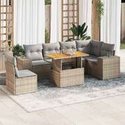 Garden Sofa Set with Cushions Modular Sofa 7 Piece - Beige Poly Rattan