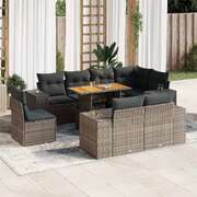 Elegant Garden Sofa Set with Cushions Modular Sofa 9 Piece Grey Poly Rattan