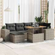 7 Piece Garden Sofa Set with Cushions Grey Poly Rattan - Outdoor Comfort