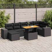 8 Piece Garden Sofa Set with Cushions Black Poly Rattan - Durable