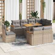 9 Piece Garden Sofa Set with Cushions Beige Poly Rattan Acacia - Outdoor Living