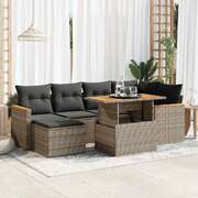 7 Piece Garden Sofa Set with Cushions Grey Poly Rattan Acacia - Modern Outdoor