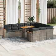 11 Piece Garden Sofa Set with Cushions Grey Poly Rattan Acacia - Comfort & Style