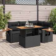 Stylish 4 Piece Garden Sofa Set with Cushions Black Poly Rattan Acacia