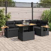 Versatile 5 Piece Garden Sofa Set with Cushions Black Poly Rattan Acacia