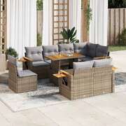 9 Piece Garden Sofa Set with Cushions - Beige Poly Rattan Acacia
