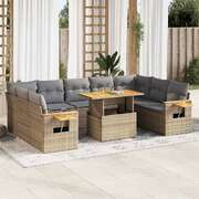 10 Piece Garden Sofa Set with Cushions Beige Poly Rattan Acacia  - Durable & Chic