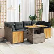 7 Piece Garden Sofa Set with Cushions Poly Rattan Acacia - Durable