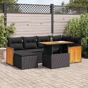 Stylish 8 Piece Garden Sofa Set with Cushions Black Poly Rattan Acacia