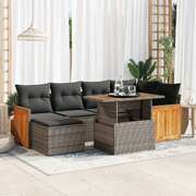 8 Piece Garden Sofa Set with Cushions Grey Poly Rattan Acacia - Durable