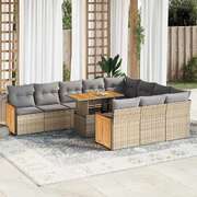 Garden Sofa Set with Cushions Couch 11 Piece Beige Poly Rattan Acacia
