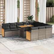 Garden Sofa Set with Cushions Couch 11 Piece Grey Poly Rattan Acacia