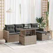 6 Piece Garden Sofa Set with Cushions Grey Poly Rattan - Sleek & Functional