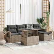 6 Pcs Garden Sofa Set with Cushions Grey Poly Rattan - Outdoor Living