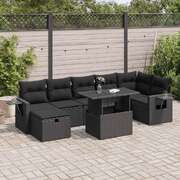 8 - Piece Garden Sofa Set with Cushions Black Poly Rattan - Stylish Outdoor