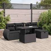 6 Piece Garden Sofa Set with Cushions - Black Poly Rattan - Stylish Outdoor