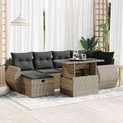 7 Piece Garden Sofa Set with Cushions Grey Poly Rattan - Durable & Chic