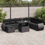 Durable 9 Piece Garden Sofa Set with Cushions Black Poly Rattan