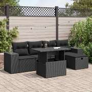 6 Piece Garden Sofa Set with Cushions Black Poly Rattan - Stylish
