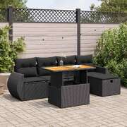 Luxury 6 Piece Garden Sofa Set with Cushions Black Poly Rattan Acacia