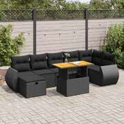 Elegant 5 Piece Garden Sofa Set with Cushions Black Poly Rattan Acacia