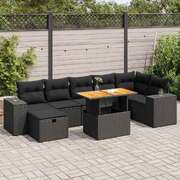 Stylish Garden Sofa Set with Cushions Couch 5 Piece Black Poly Rattan Acacia