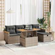 6 Pcs Garden Sofa Set with Cushions Grey Poly Rattan - Modern Outdoor