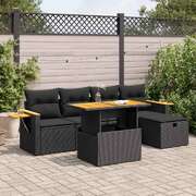 Durable and Stylish 6 Piece Garden Sofa Set with Cushions Black Poly Rattan