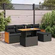 Luxury 6 Piece Garden Sofa Set with Cushions Black Poly Rattan