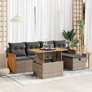 6 Piece Garden Sofa Set with Cushions Grey Poly Rattan - Durable