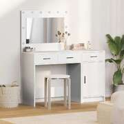 White Dressing Table Set 2 Piece LED Lights Drawer Engineered Wood Vanity Unit