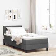 King Single Box Bed with Dark Grey and White Fabric Mattress