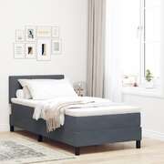 Dark Grey and White Box Spring Bed Fabric with Foam Mattress and LED Headboard
