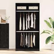 Wardrobe Cabinet with Shelf Black Oak Engineered Wood Clothes Storage Organizer