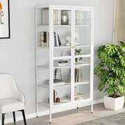 Display Cabinet Steel Tempered Glass 4 Shelves White | EXTG