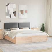 King Pine Wood Bed Frame with Upholstered Headboard Slatted Platform Support
