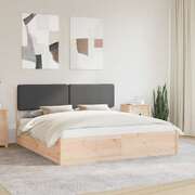 Dark Grey King Bed Frame Upholstered Headboard Solid Pine Wood Platform Bed