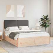 Queen Size Dark Grey Bed Frame with Washable Upholstered Headboard
